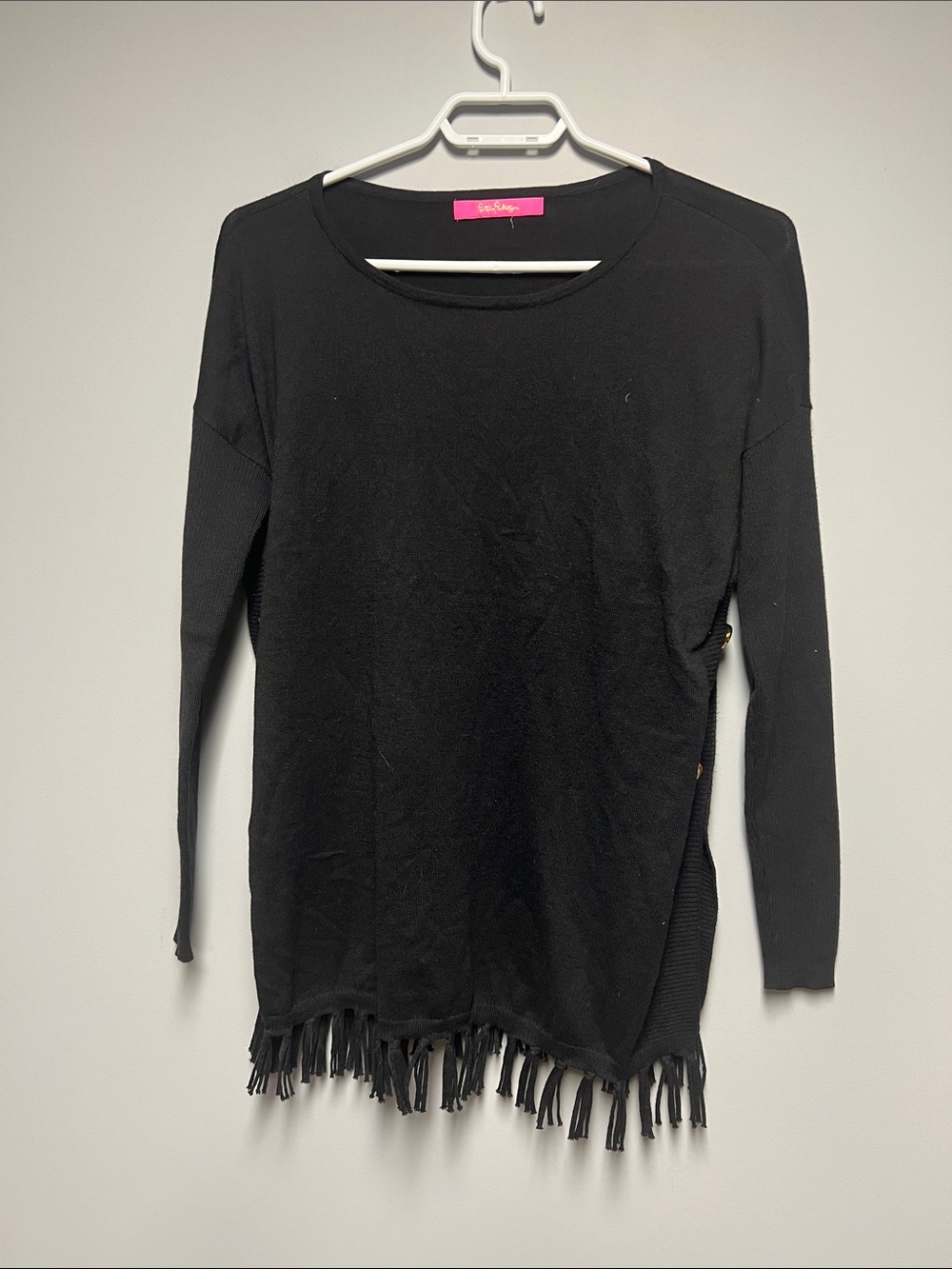 Lilly Pulitzer Black Fringe-Hem Long Sleeve Top